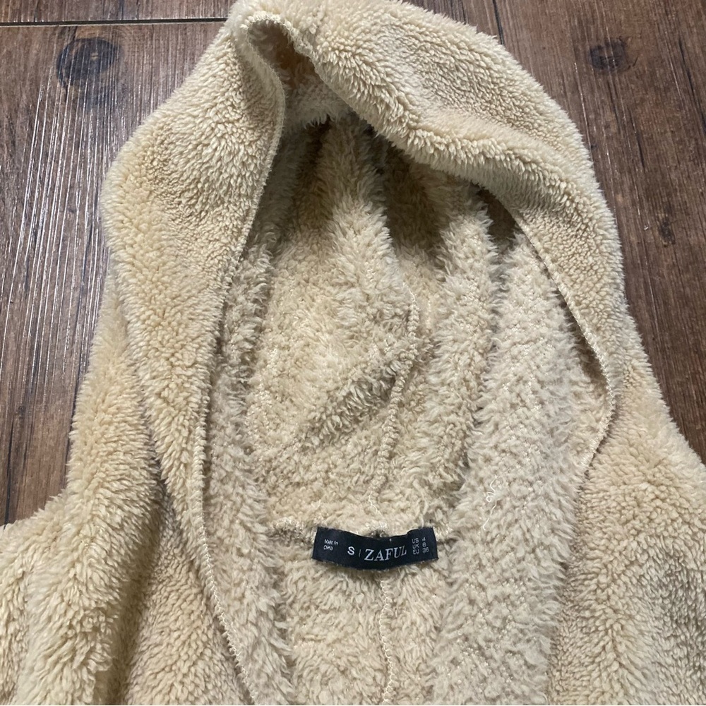Zaful Teddy Bear Fleece Plush Crop Hoodie S View 5